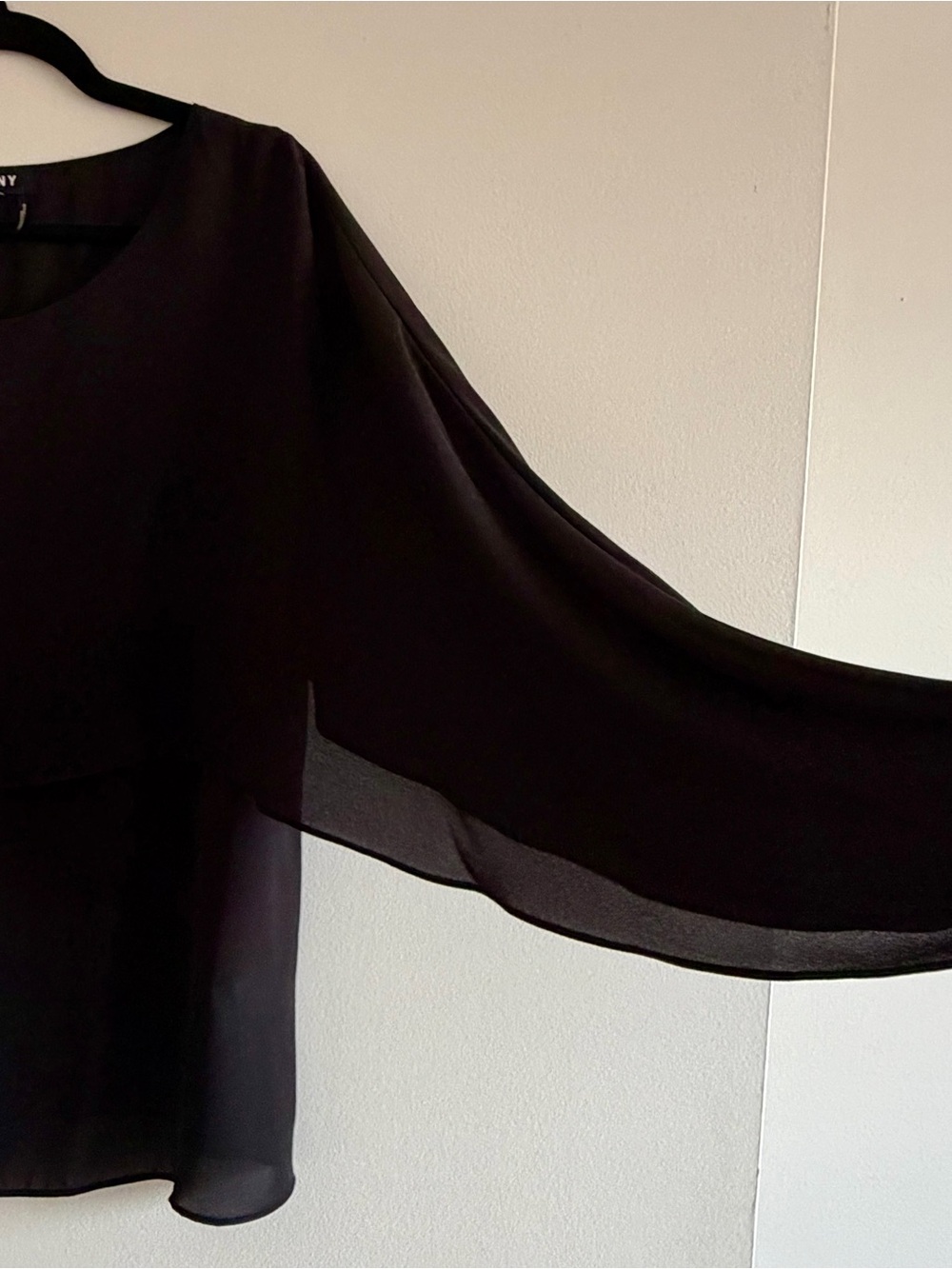 Black Chiffon Long-Sleeve Blouse Shirt
